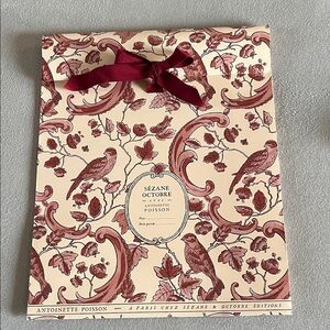 Sézane Paper Gift Bag in Red Bird Pattern